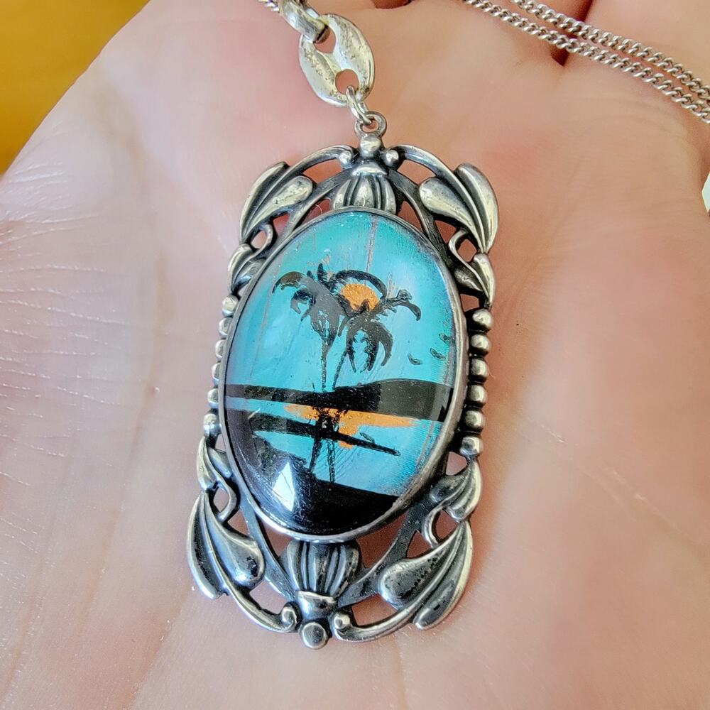1920's Sterling Butterfly Wing Necklace